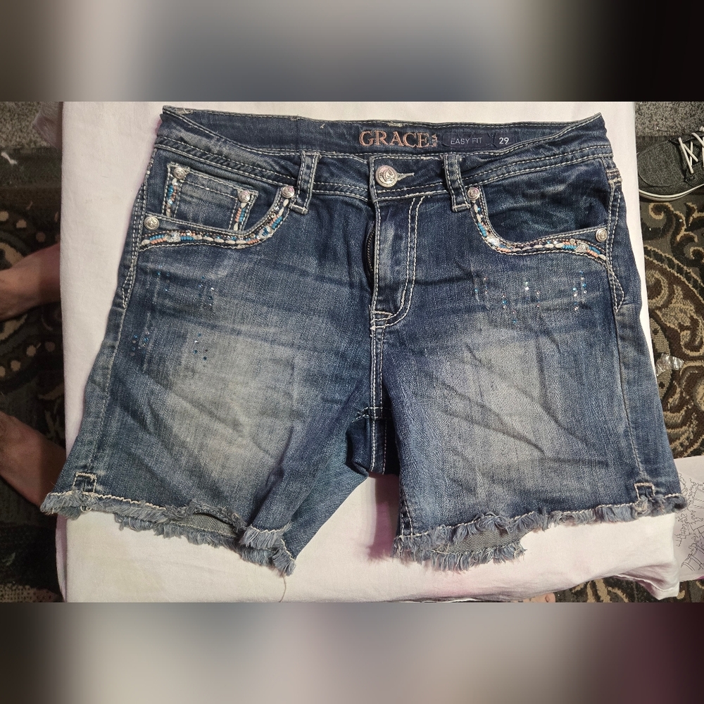 Grace INln LA Women's Cutoff Jean Shorts Easy Fit Size 29